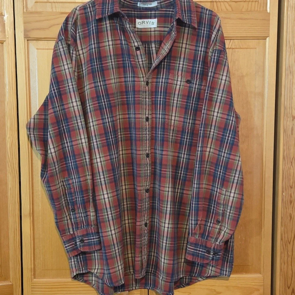 Orvis Plaid Flannel Shirt Long Sleeve Button Up Cotton Men's XL